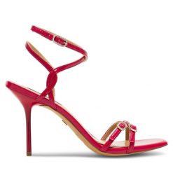 Sandały Nine West. Czerwone klapki damskie Nine West, bez wzorów, bez obcasa, na szpilce, bez zapięcia. Za 184.99 zł.