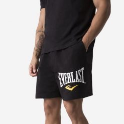 Spodenki fitness męskie Everlast. Czarne krótkie spodenki sportowe męskie Everlast, l, bez wzorów, z materiału, na fitness i siłownię. Za 89.99 zł.
