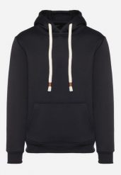 Granatowa Bluza z Bawełną Kapturem i Kieszenią Typu Kangurek Norrise. Niebieskie bluzy męskie Born2be, l, bez wzorów, z bawełny. Za 79.99 zł.