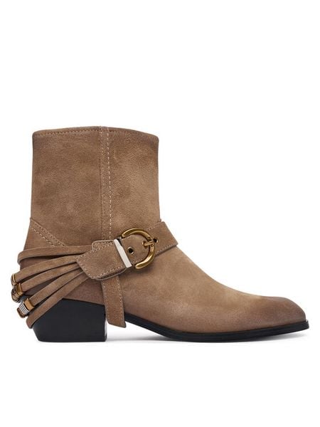 PINKO Kowbojki Jane 07 SD0557P151 Beżowy. Brązowe botki damskie Pinko, bez obcasa, na płaskiej podeszwie, bez zapięcia. Za 1,399.00 zł.