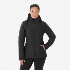Kurtka turystyczna damska zimowa Quechua SH500 mountain -10°C 3w1 wodoodporna. Czarne kurtki damskie QUECHUA, na zimę, l, bez wzorów, z materiału, bez kaptura. Za 399.99 zł.