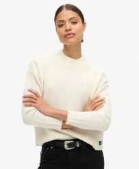 Superdry Damski sweter z półgolfem z mieszanki materiałów – Bright White. Białe swetry damskie Superdry., uniwersalny, bez wzorów, z materiału, bez kołnierzyka, bez ramiączek, bez kaptura. Za 289.10 zł.
