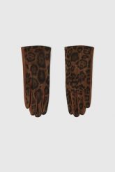 Rękawiczki w panterkę brązowe. Brązowe rękawiczki damskie MOODO, bez wzorów, z poliesteru. Za 59.99 zł.