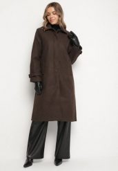 Brązowy Jednorzędowy Płaszcz z Wełną i Wiskozą w Stylu Trencza Lutila. Brązowe płaszcze damskie Born2be, l, bez wzorów, z jeansu, eleganckie, bez kaptura. Za 269.99 zł.