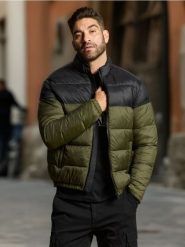 Kurtka puffer - khaki. Brązowe kurtki męskie Sinsay, l, bez wzorów, bez kaptura. Za 89.99 zł.
