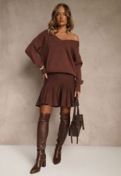Brązowa Spódnica z Wiskozą o Rozkloszowanym Kroju High Waist Calatiela. Brązowe spódnice damskie Renee, na lato, m, bez wzorów, z wiskozy, eleganckie, z podwyższonym stanem, mini, proste. Za 99.99 zł.
