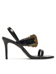 Versace Jeans Couture Sandały 79VA3S71 Czarny. Czarne sandały damskie Versace Jeans Couture, bez wzorów, z jeansu, bez obcasa, na szpilce, bez zapięcia. Za 639.99 zł.