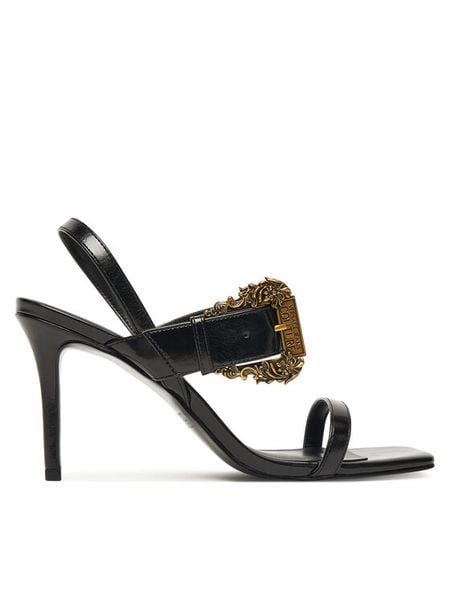 Versace Jeans Couture Sandały 79VA3S71 Czarny. Czarne sandały damskie Versace Jeans Couture, bez wzorów, z jeansu, bez obcasa, na szpilce, bez zapięcia. Za 639.99 zł.