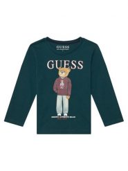 Guess Bluzka N6YI06 K3794 Zielony ciemny Regular Fit. Zielone t-shirty dla chłopców Guess, z aplikacjami, z bawełny, bez ramiączek. Za 114.99 zł.