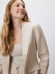 Marynarka z lnem i wiskozą - beżowy. Brązowe żakiety damskie Reserved, l, bez wzorów, z tkaniny. Za 199.99 zł.