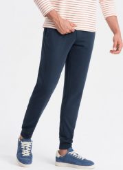 Ombre Bawełniane męskie spodnie dresowe joggery BASIC granatowe V1 OM-PABS-0174 S. Spodnie sportowe męskie Ombre, m, bez wzorów, z bawełny. Za 129.99 zł.