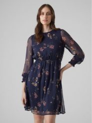 Vero Moda Sukienka codzienna Milla 10244553 Granatowy Regular Fit. Niebieskie sukienki damskie Vero Moda, na co dzień, m, bez wzorów, z syntetyku, bez kołnierzyka, bez ramiączek, proste. Za 89.99 zł.
