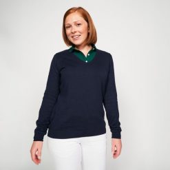 Sweter do golfa damski MW 100. Niebieskie obuwie sportowe damskie INESIS, bez wzorów, z bawełny, na golfa. Za 69.99 zł.