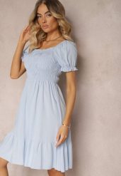 Jasnoniebieska Bawełniana Sukienka o Rozkloszowanym Kroju z Gumką przy Dekolcie Moridia. Niebieskie sukienki damskie Renee, na imprezę, m, bez wzorów, z bawełny, eleganckie, bez kołnierzyka, bez ramiączek, mini, dopasowane. Za 39.99 zł.