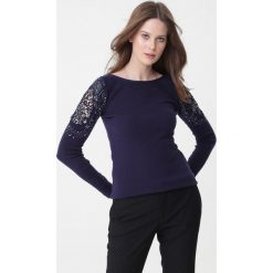 Granatowy Sweter Kyla. Niebieskie swetry dla dziewczynek Born2be, bez wzorów, z koronki, bez kołnierzyka, bez ramiączek, długie, bez kaptura. Za 79.99 zł.