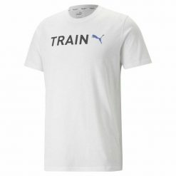 Koszulka fitness męska PUMA Graphic Tee Training. Białe koszulki sportowe męskie Puma, l, bez wzorów, bez kołnierzyka, bez ramiączek, na fitness i siłownię. Za 333.99 zł.
