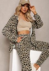 Beżowy Welurowy Komplet Dresowy 2-Częściowy Bluza z Kapturem i Spodnie Dopasowane z Kieszeniami Kardasa. Brązowe bluzy damskie Renee, m, bez wzorów, z dresówki, z kapturem. Za 69.99 zł.