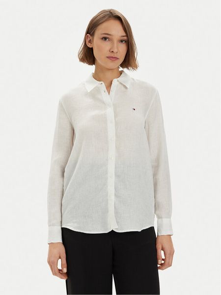 Tommy Hilfiger Koszula WW0WW42037 Biały Relaxed Fit. Białe bluzki damskie Tommy Hilfiger, bez wzorów, ze lnu, bez kołnierzyka, bez ramiączek. Za 269.99 zł.