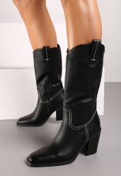 Czarne Kozaki na Obcasie w Stylu Kowbojek Laoretta. Czarne kozaki damskie Born2be, z jeansu, bez obcasa, na obcasie. Za 199.99 zł.