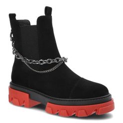 Botki damskie Karino, skóra naturalna zamszowe wsuwane i miekka wkładka, czarne, 3952-003-F. Czarne kozaki damskie Karino, ze skóry, bez obcasa. Za 339.00 zł.