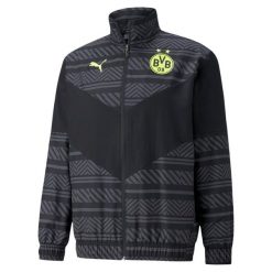 Kurtka Borussia Dortmund Prematch 2021/22. Czarne kurtki męskie Puma, l, bez wzorów, z materiału, do piłki nożnej. Za 151.55 zł.