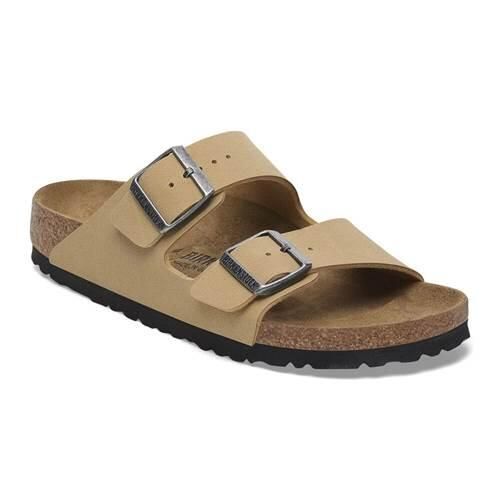 Klapki damskie Birkenstock Arizona. Brązowe klapki damskie Birkenstock, bez wzorów, z materiału, bez obcasa, bez zapięcia. Za 581.00 zł.