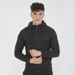 Kobieta Odzież treningowa Kurtka z czarnego elastycznego bawełny Model Maya. Czarna kurtki męskie Legea, xl, bez wzorów, z bawełny, bez kaptura, na fitness i siłownię. Za 116.00 zł.