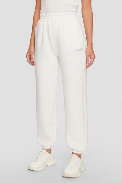 GUESS Dresowe damskie spodnie w kolorze ecru Cecilia Scuba, Rozmiar XS. Brązowe spodnie dresowe damskie Guess, s, z aplikacjami, z dresówki. W wyprzedaży za 230.99 zł.