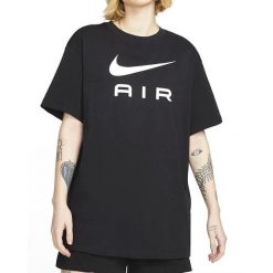 Koszulka sportowa damska Nike Air Bf. Czarne koszulki sportowe damskie Nike, l, bez wzorów, bez kołnierzyka, bez ramiączek, do piłki nożnej. Za 334.00 zł.