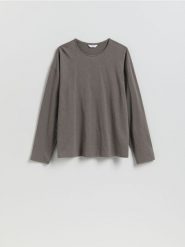 Bawełniany longsleeve - ciemnozielony. Zielone bluzki z długim rękawem męskie Reserved, l, bez wzorów, z bawełny, bez kołnierzyka. Za 79.99 zł.