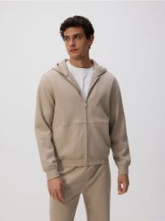 Zapinana bluza z kapturem - beżowy. Brązowe bluzy męskie Reserved, l, bez wzorów, z bawełny, z kapturem. W wyprzedaży za 89.99 zł.