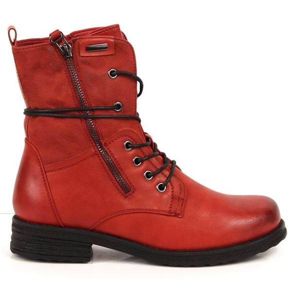 Workery damskie sznurowane i na suwak czerwone Jezzi. Czerwone botki damskie eVento, ze skóry ekologicznej, bez obcasa, bez zapięcia. Za 239.99 zł.