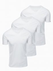 Zestaw męskich bawełnianych koszulek V-neck BASIC – 3x biały V11 OM-TSBS-0281 (3x - Rozmiar: XL. Białe t-shirty męskie Ombre Clothing, m, bez wzorów, z bawełny, biznesowe, bez kołnierzyka. Za 169.99 zł.