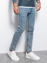 Spodnie męskie jeansowe SKINNY FIT - jasnoniebieskie V2. Niebieskie spodnie materiałowe męskie Ombre Clothing, m, bez wzorów, z bawełny. W wyprzedaży za 69.99 zł.