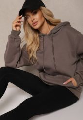 Szara Bluza Kangurka z Kapturem i Szeroką Kieszenią Vaminita. Szare bluzy damskie Renee, xl, bez wzorów, z kapturem. Za 59.99 zł.