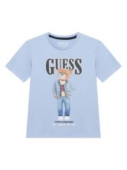 Guess T-Shirt L6RI11 K8HM4 Błękitny Regular Fit. Niebieskie t-shirty dla chłopców Guess, z aplikacjami, z bawełny, bez ramiączek. Za 99.99 zł.