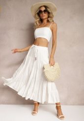Jasnobeżowa Wiskozowa Spódnica High Waist o Rozkloszowanym Kroju z Wiązaniem i Gumką w Talii Leceviana. Brązowe spódnice damskie Renee, na lato, l, z aplikacjami, z wiskozy, eleganckie, z podwyższonym stanem, maxi, dopasowane. Za 89.99 zł.