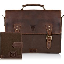 Zestaw brązowy PAOLO PERUZZI portfel i torba ZUP-06-BR. Brązowe portfele męskie Paolo Peruzzi, bez wzorów, z bawełny. Za 329.99 zł.