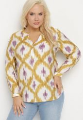 Żółta Koszula z Wiskozą w Geometryczny Wzór z Dekoltem w Serek Evelivia. Żółte bluzki damskie Born2be, plus size, bez wzorów, z jeansu, eleganckie, bez kołnierzyka, plus size, bez ramiączek. Za 69.99 zł.