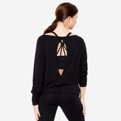 Bluza do tańca nowoczesnego damska Starever. Czarne bluzy damskie STAREVER, xs, w ażurowe wzory, z elastanu, eleganckie, bez kołnierzyka. Za 119.99 zł.