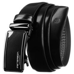 Klasyczny pasek męski w czarnym kolorze z automatyczną, srebrną klamrą - Peterson. Czarne paski damskie Peterson, bez wzorów, ze skóry, klasyczne. Za 129.00 zł.