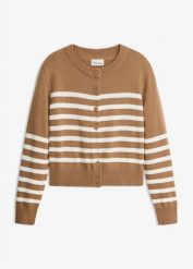 Sweter rozpinany o skróconej długości, z mieszanki bawełny. Brązowe swetry damskie bonprix, bez wzorów, z bawełny, eleganckie, bez kołnierzyka, bez ramiączek, bez kaptura. Za 109.99 zł.