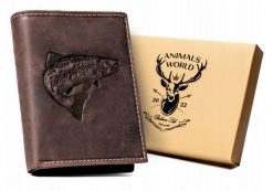 Portfel skórzany Always Wild N4-CHM-FISH brązowy tłoczenie ryba. Brązowe portfele męskie Always Wild, bez wzorów, z nubiku. Za 59.99 zł.