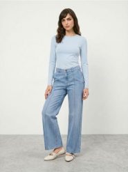 Bawełniana koszulka slim fit z długim rękawem - błękitny. Niebieskie t-shirty damskie Sinsay, l, bez wzorów, z bawełny, bez kołnierzyka. Za 19.99 zł.