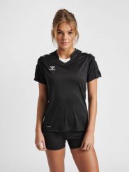 Koszulka sportowa z krótkim rękawem damska Hummel Core XK Poly Jersey S/S Woman. Czarne koszulki sportowe damskie Hummel, s, bez wzorów, z jersey, bez kołnierzyka, bez ramiączek, do piłki nożnej. Za 84.00 zł.