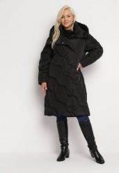Czarna Pikowana Kurtka Płaszcz za Kolano ze Ściągaczami Balley. Czarne kurtki damskie Born2be, na zimę, xl, bez wzorów, z materiału, bez kaptura. Za 339.99 zł.