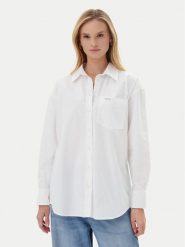 Guess Jeans Koszula W4YH22 WGCF1 Biały Relaxed Fit. Białe bluzki damskie Guess Jeans, xxl, z aplikacjami, z bawełny, bez kołnierzyka, bez ramiączek. Za 209.99 zł.