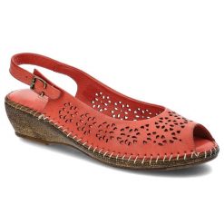 Czerwone Sandały Lanqier Wygodne Skórzane Buty Damskie. Czerwone klapki damskie Lanqier, bez wzorów, ze skóry, bez obcasa, na koturnie, bez zapięcia. Za 149.00 zł.