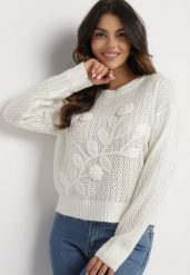 Jasnobeżowy Sweter z Wełną i Kwiatowymi Aplikacjami Saivin. Brązowe swetry damskie Born2be, m, z aplikacjami, z jeansu, bez kołnierzyka, bez ramiączek, długie, bez kaptura. Za 149.99 zł.