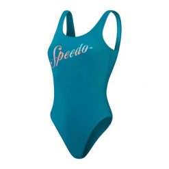 Damski kostium kąpielowy 1-częściowy Speedo Eco Logo Deep U-Back. Niebieskie kostiumy jednoczęściowe damskie Speedo, bez wzorów, klasyczne, do pływania. Za 216.50 zł.